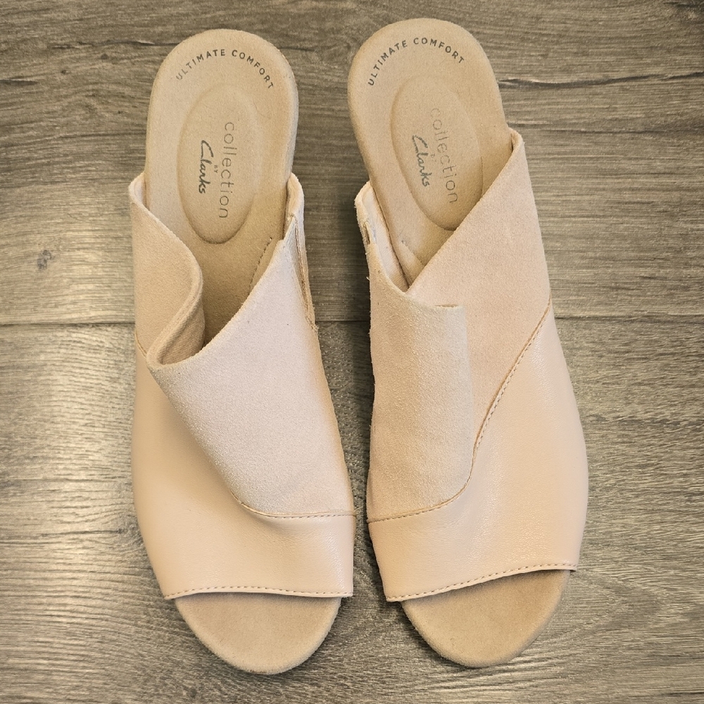 Clarks Cream Mules with Cushioned Footbed